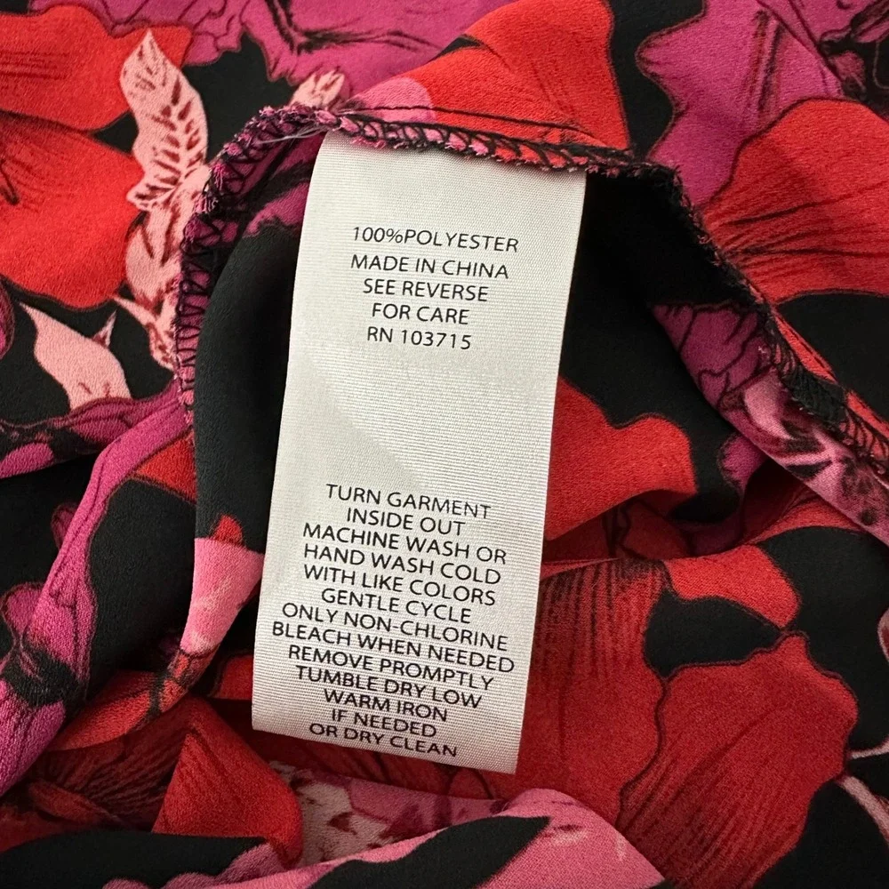 Nanette Lepore Long Sleeve Smocked Floral Midi Dress 4 Red Romantic Feminine - Picture 8 of 10